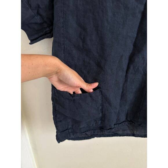 Francesca Bettini Top Women's Small Navy 100% Linen Tunic Blouse Made in Italy - Picture 2 of 7